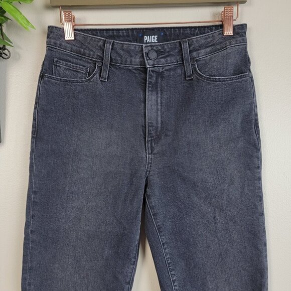 Paige 27 Hoxton Straight Leg Ankle Black Moonlight Fog Side Frayed Cropped Jeans - Picture 5 of 16